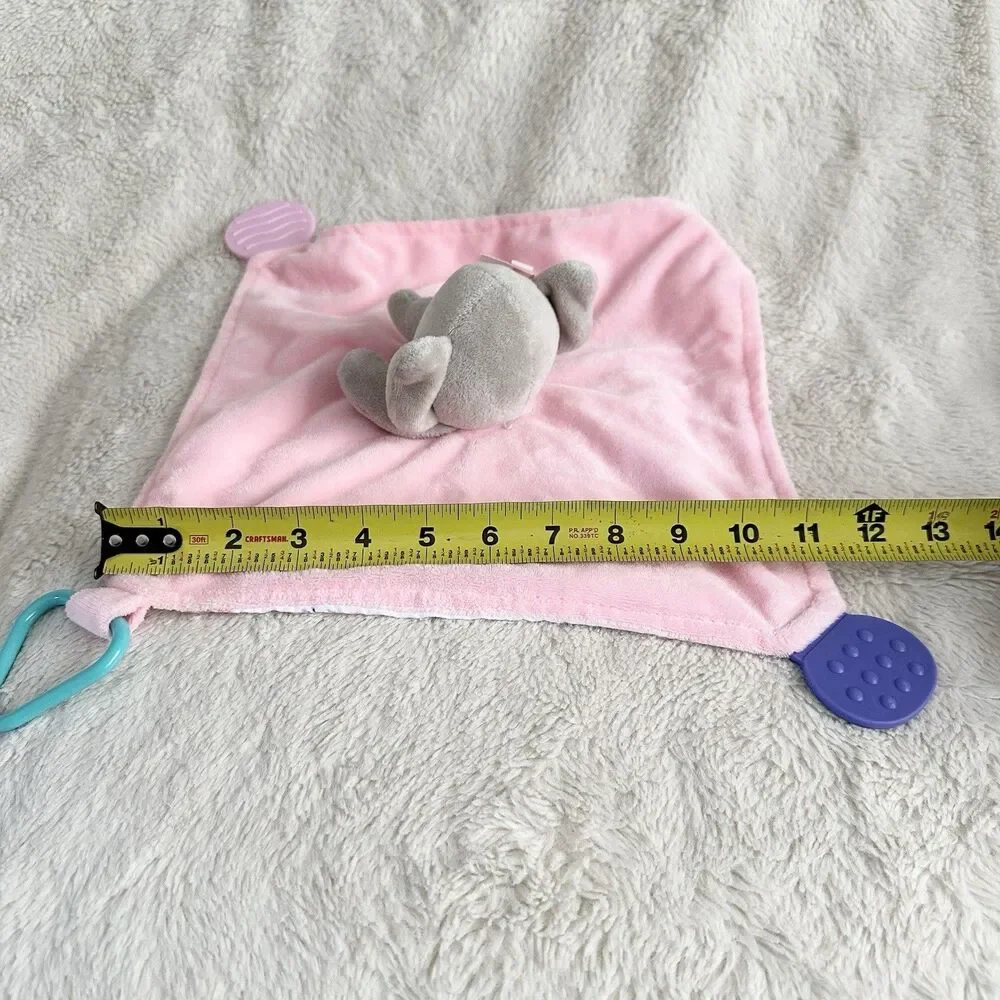 Modern Baby Elephant Pink Plush Security Blanket Lovey Teether Rattle 11”
